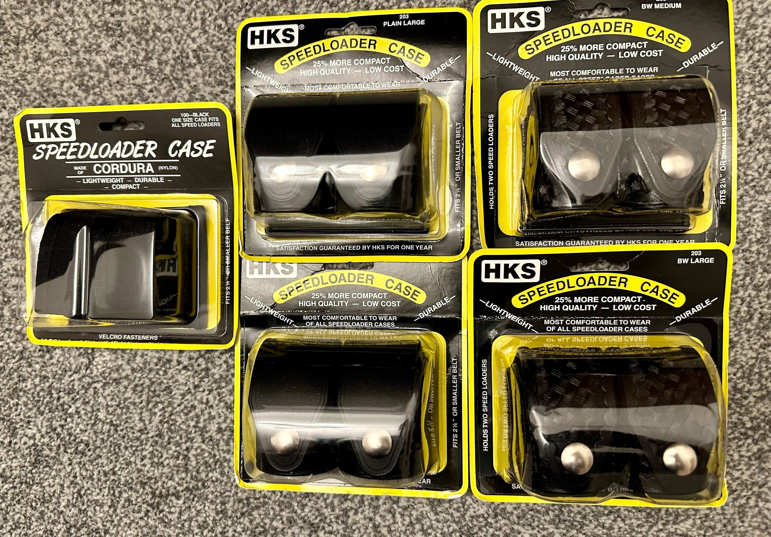 HKS Dupont Hyrtel Leather Basketweave Look or plain Nylon Speedloader Cases - holds 2 revolver speed loaders securely
