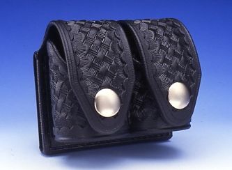 HKS Dupont Hyrtel Leather Basketweave Look or plain Nylon Speedloader Cases - holds 2 revolver speed loaders securely - Image 5